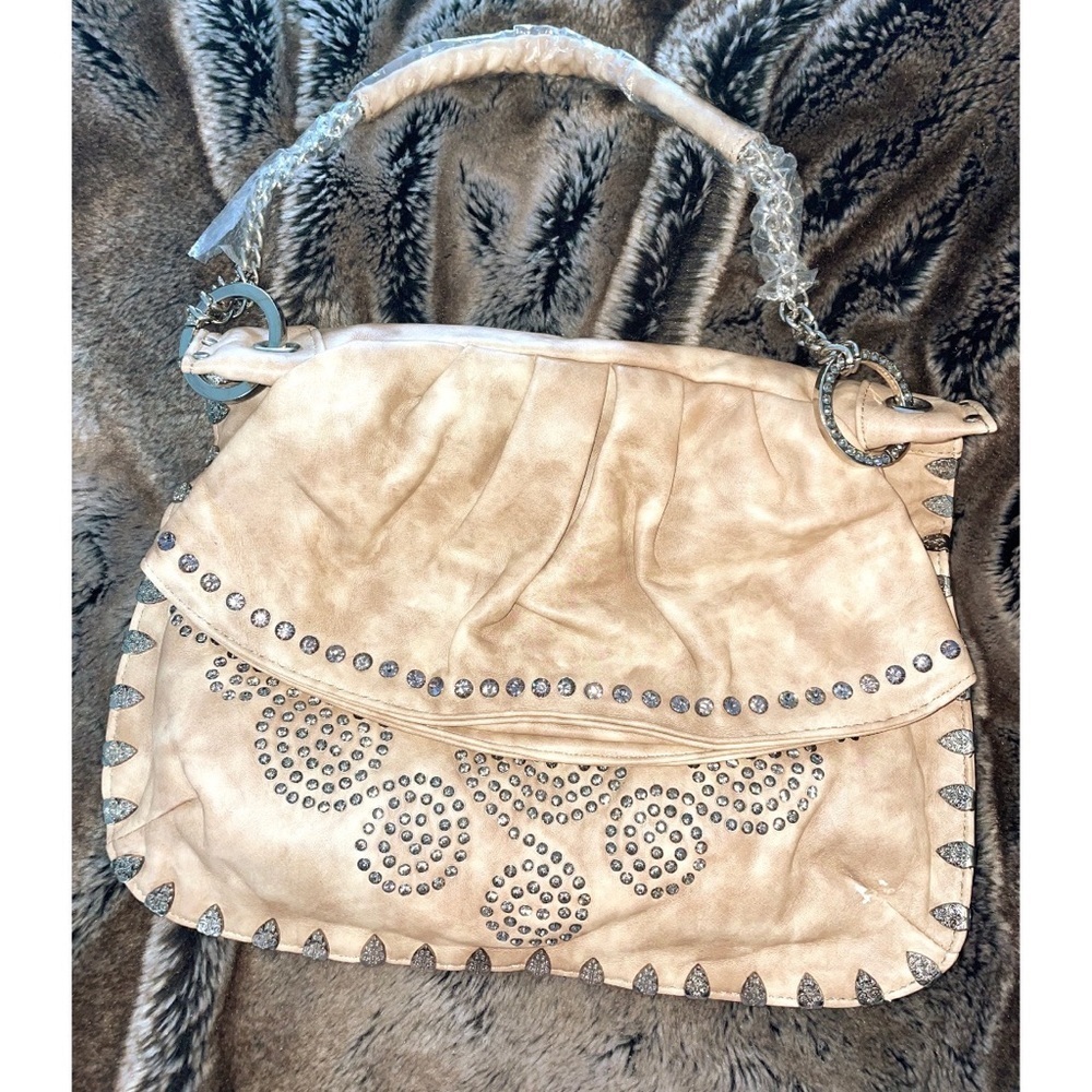 Blue Elegance camel colored rhinestone purse